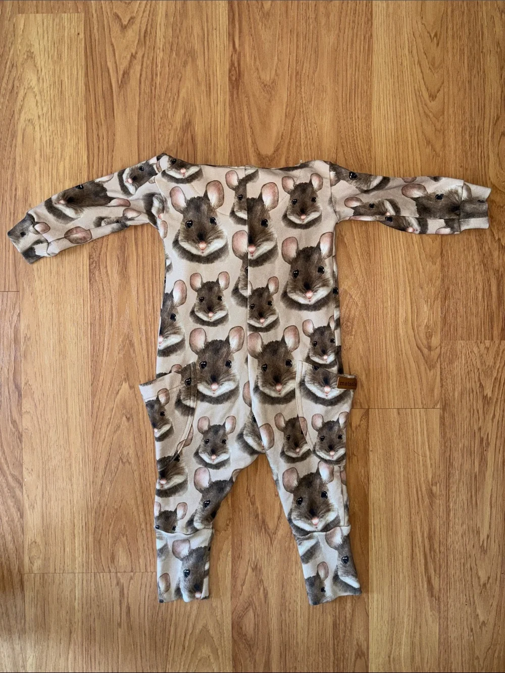 Metsola Beige Brown Mouse Print Kids Onesie Hoodie